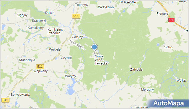 mapa Nowa Wieś Iławecka, Nowa Wieś Iławecka na mapie Targeo